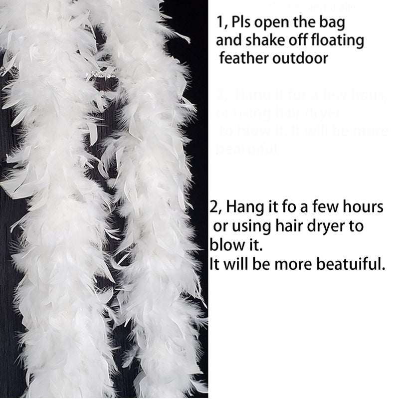 HAPPY FEATHER 2 Yards 80g Turkey Chandelle Feather Boa for DIY Craft,Party Dancing Dress Up, Halloween Decoration-White - Image 2
